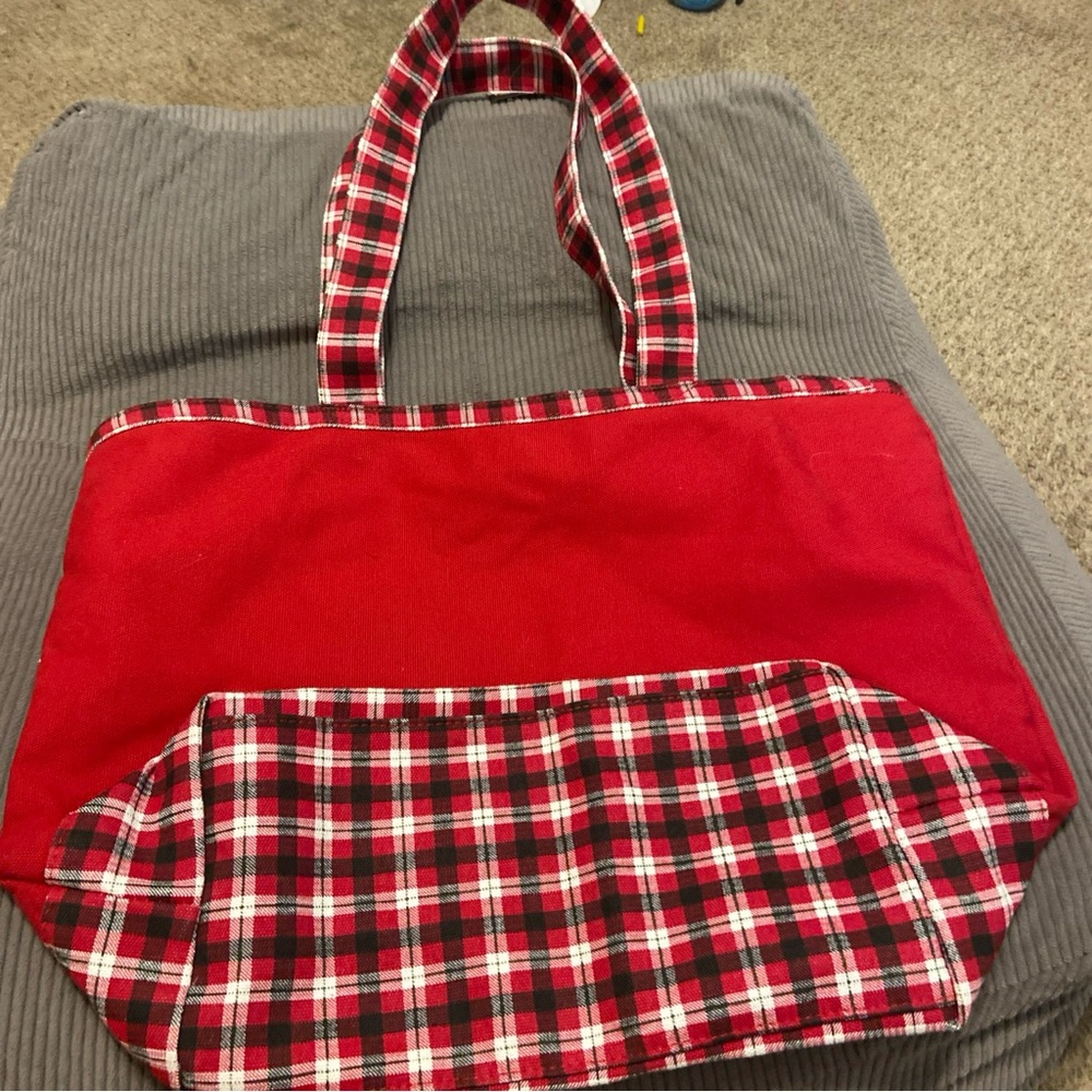 Walt Disney World Mickey Red Plaid Merry and Bright Christmas Tote Bag NWT - Picture 2 of 3